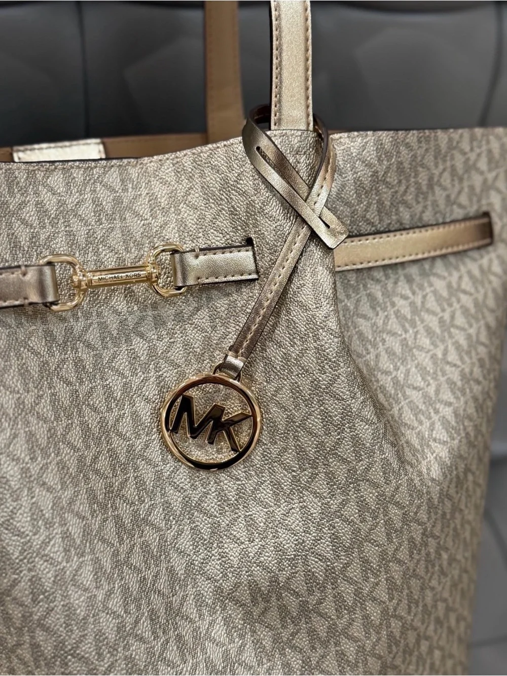 Michael Kors Gold MK Logo Tote with Gold Accents